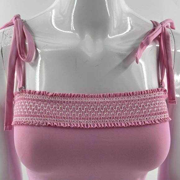 Draper James x Lands End Tankini Swimsuit Top Womens Sz 2 Pink Smocked Tie NEW - Picture 3 of 8